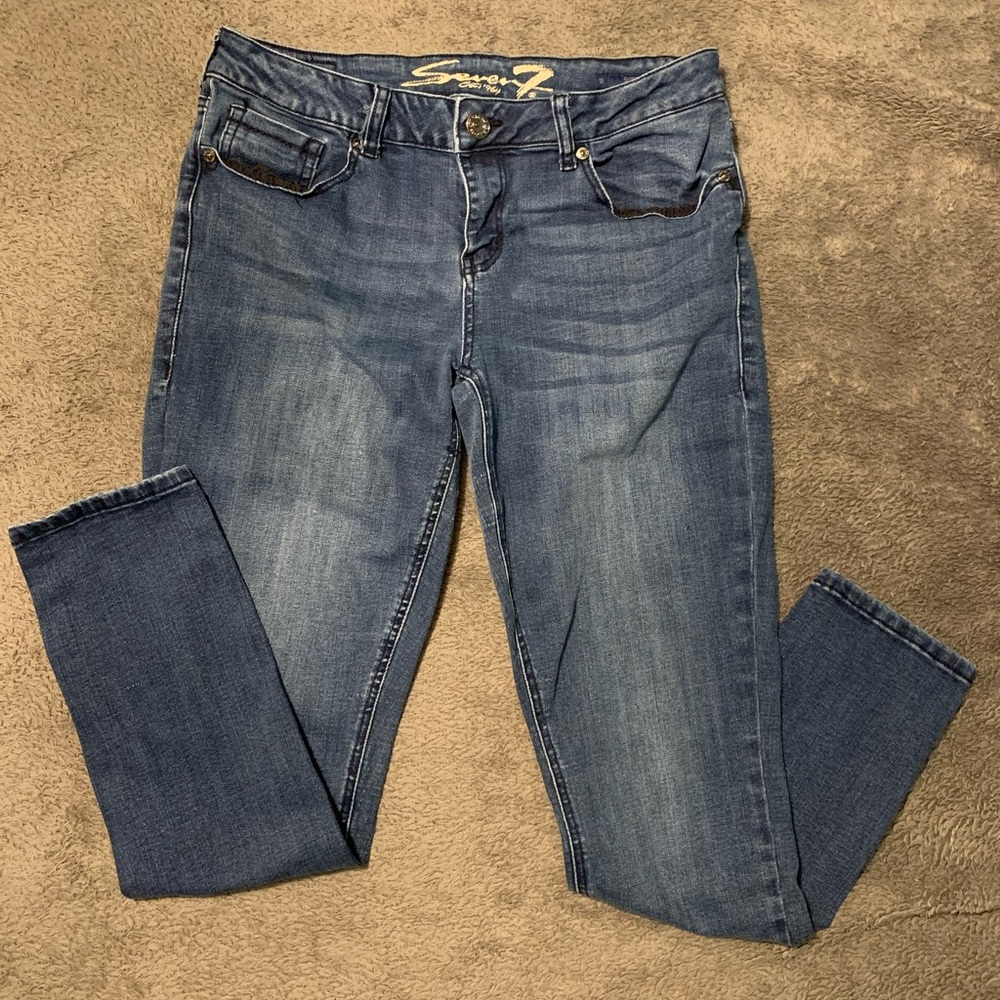 Seven7 Dark Wash Jeweled Pocket Skinny Jeans
